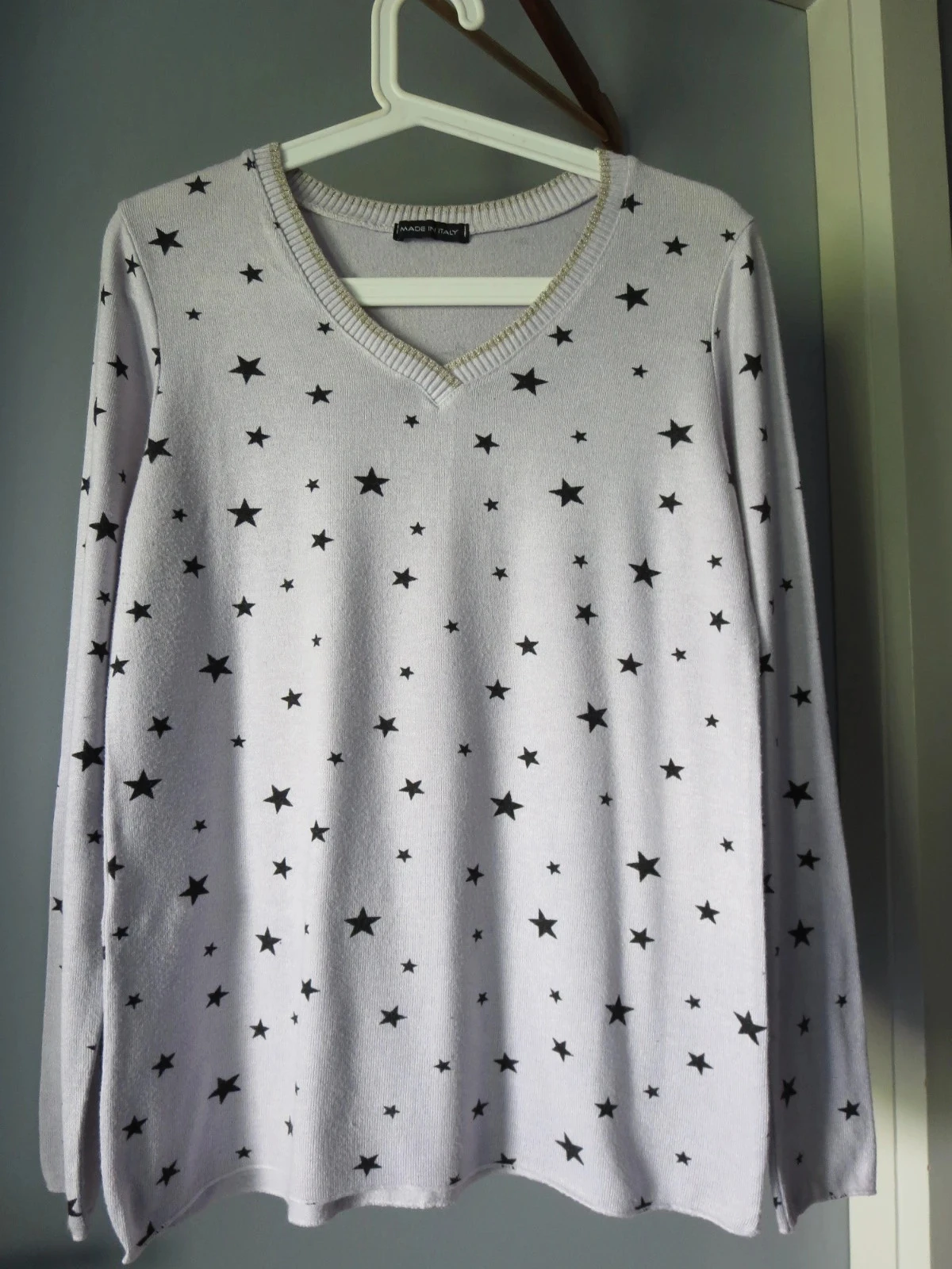 Pull Gris Perle à Étoiles Noires – Angora & Laine – Taille S 36/38 – Made in Italy – photo 6